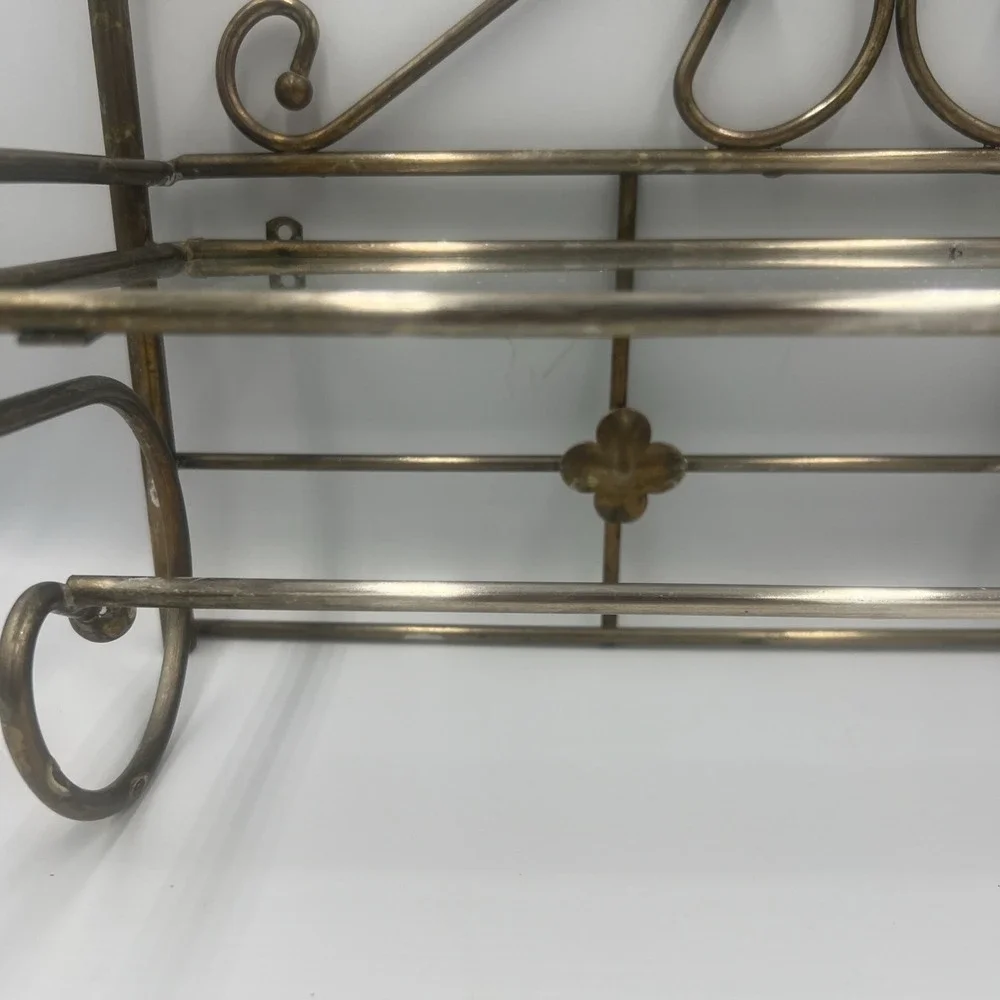 Solid Brass Vintage Bathroom Shelf & Towel Bar - Includes‎ Glass Shelf
